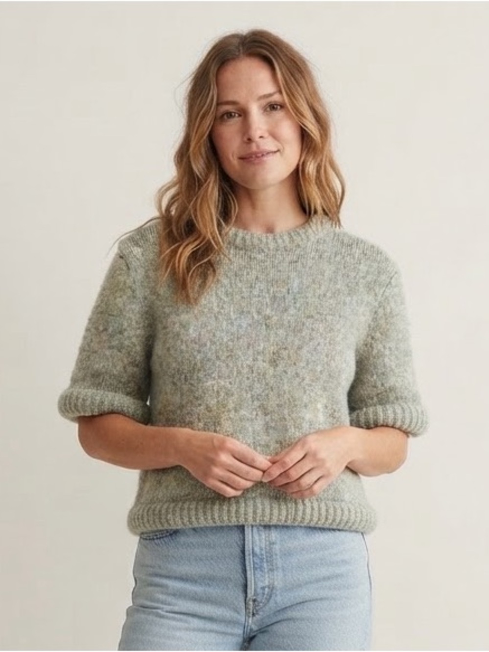 Zara Sz L Cozy Light Green Knit Short Sleeves Sweater